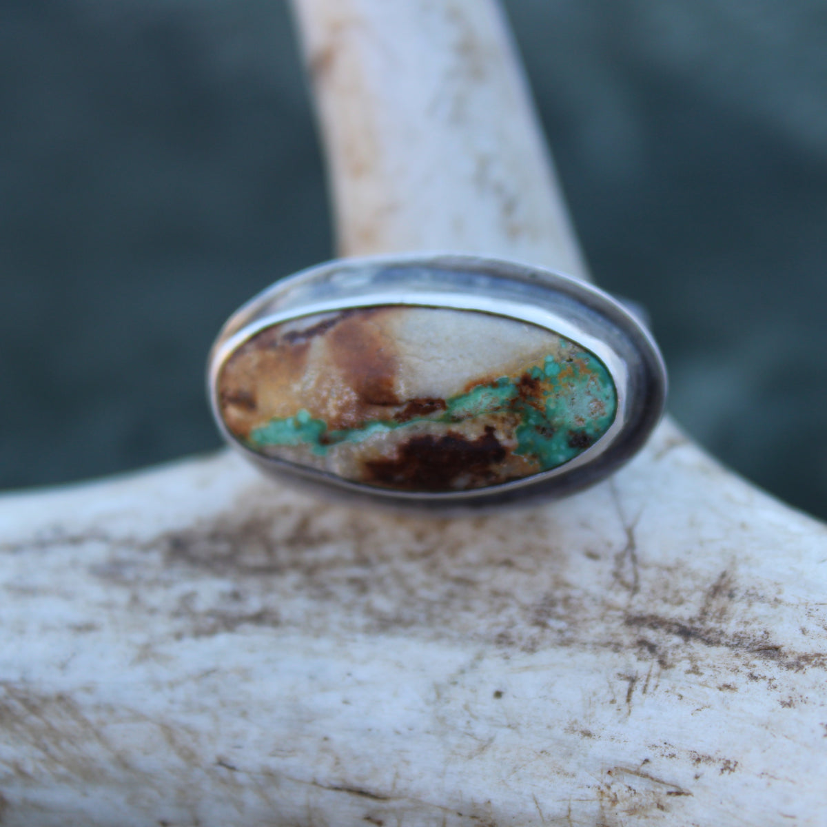 River's Flow Ring: Sterling Silver Royston Ribbon Turquoise - size 8.25