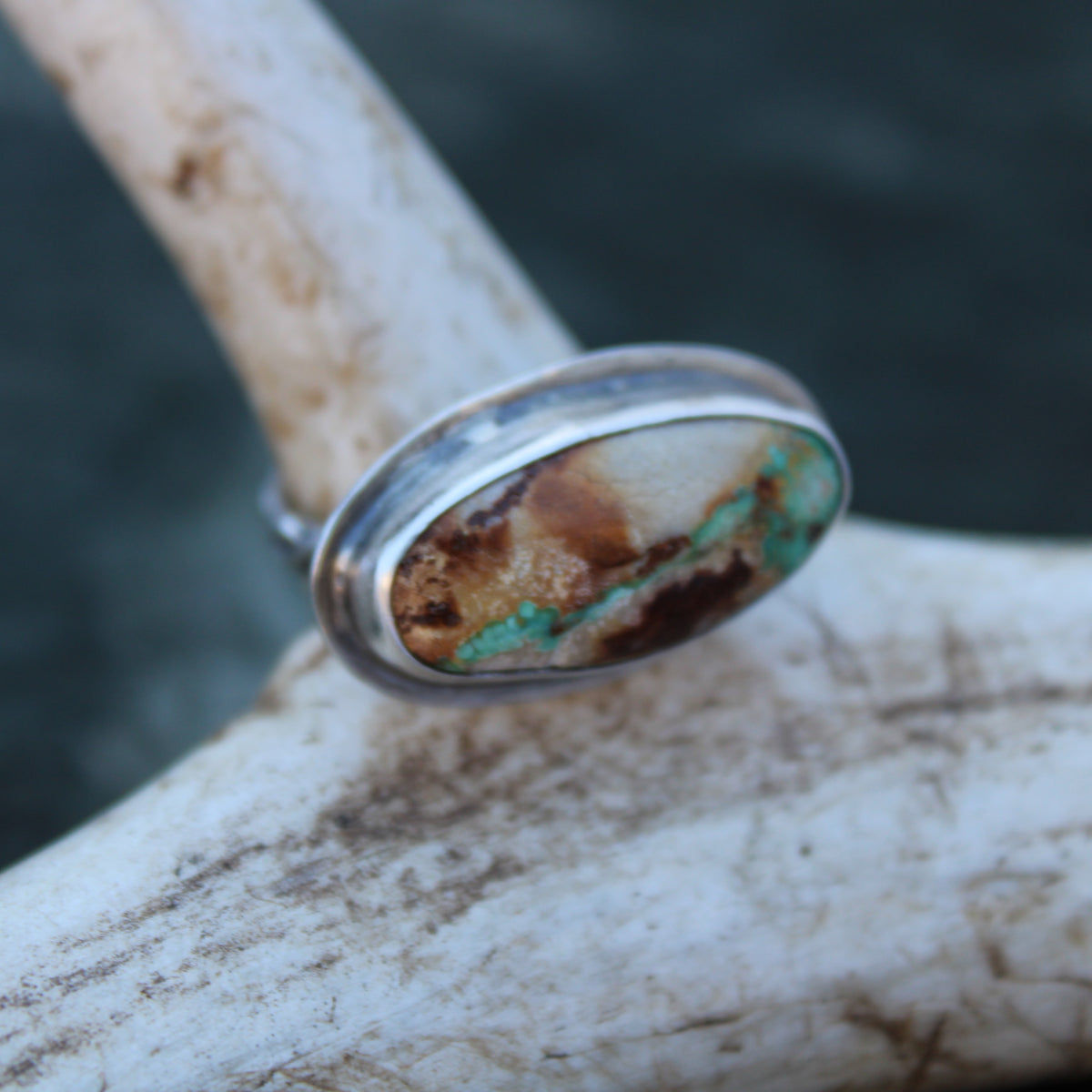 River's Flow Ring: Sterling Silver Royston Ribbon Turquoise - size 8.25
