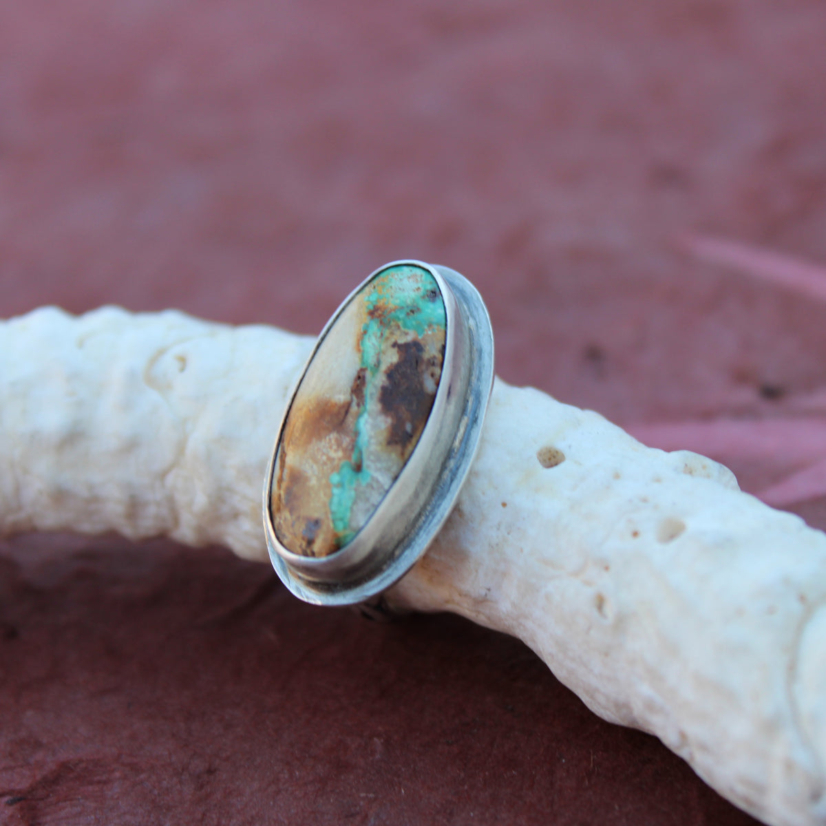 River's Flow Ring: Sterling Silver Royston Ribbon Turquoise - size 8.25
