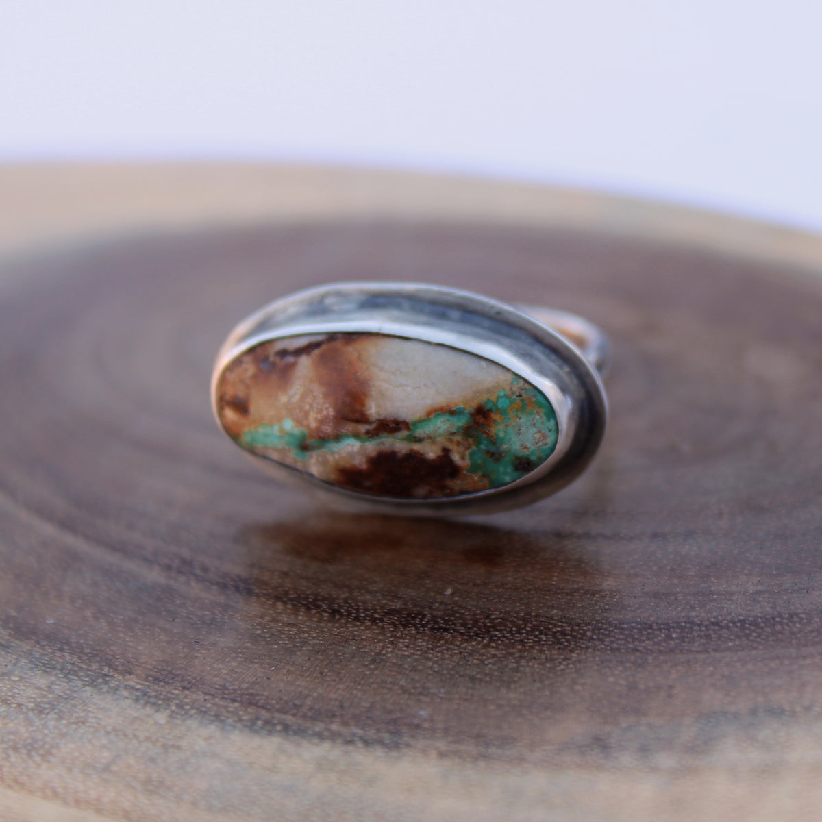 River's Flow Ring: Sterling Silver Royston Ribbon Turquoise - size 8.25