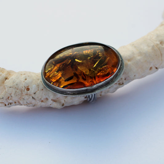 Golden Ember Ring: Sterling Silver & Baltic Amber - size 9