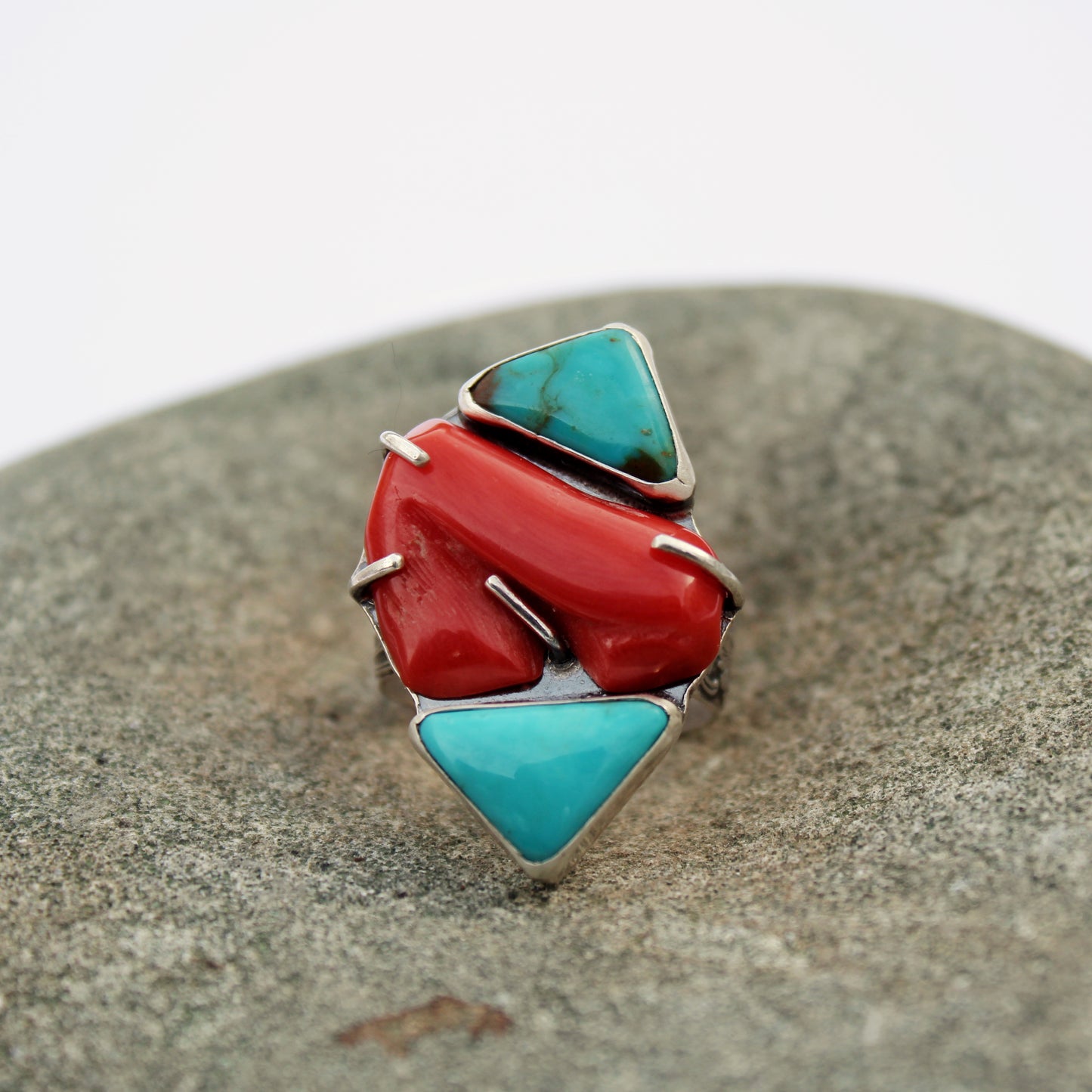 Sacred Convergence Ring: Mexican Turquoise & Italian Red Coral - size 9