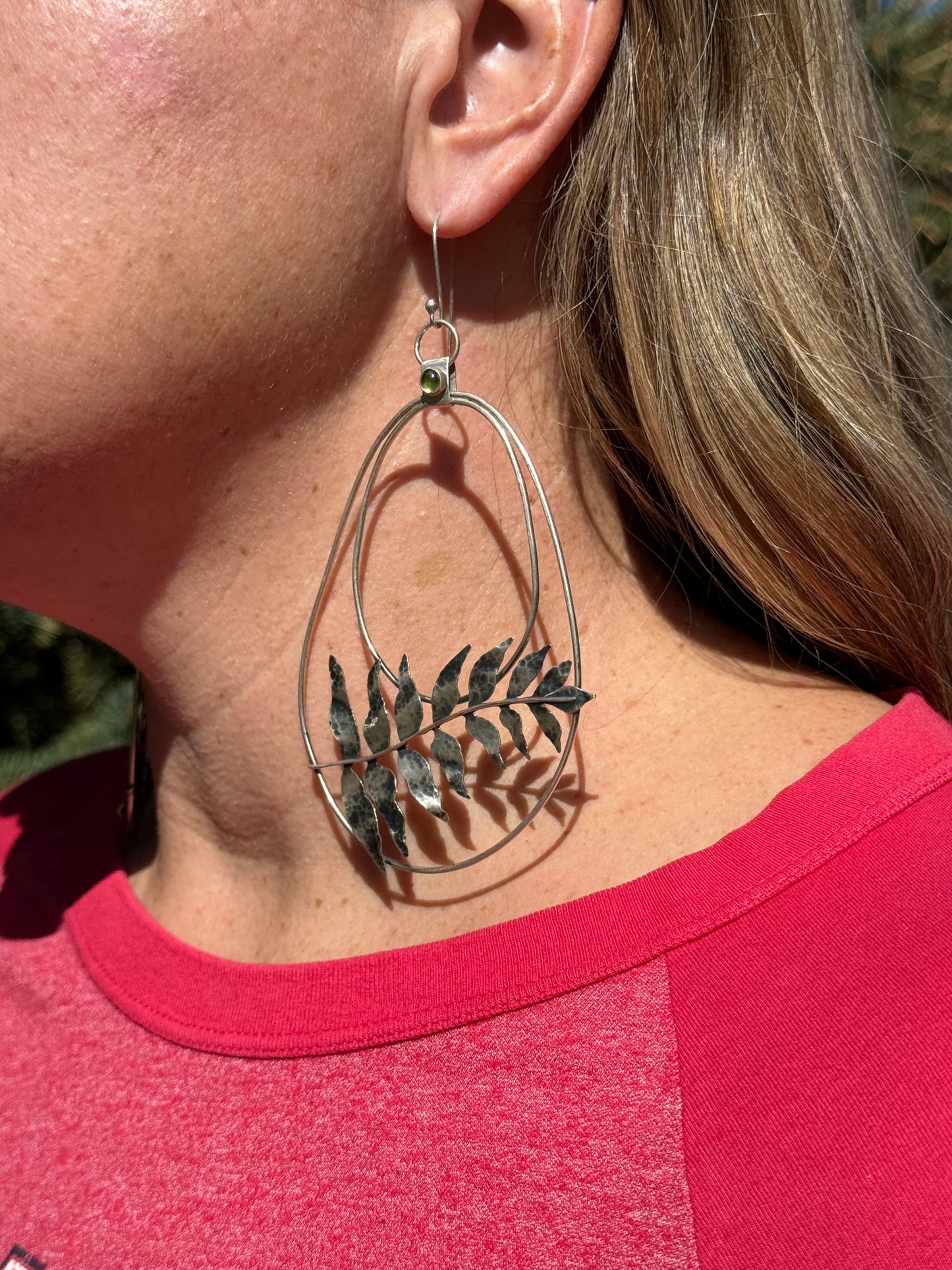 Fernsong Hoops: Sterling Silver Sword Ferns & Peridot