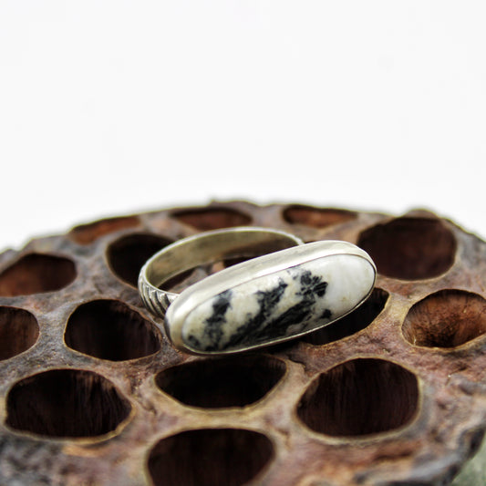 Snowdrift Ring: Sterling Silver & White Buffalo Turquoise - size 7.5