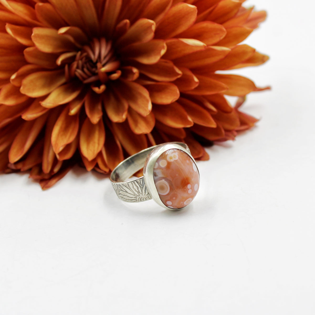 Sundown Tides Ring: Sterling Silver & Ocean Jasper - size 10