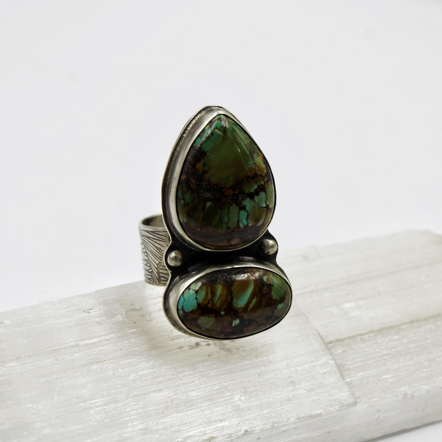 Riverstone Path Ring: Sterling Silver & Polychrome Turquoise - size 9