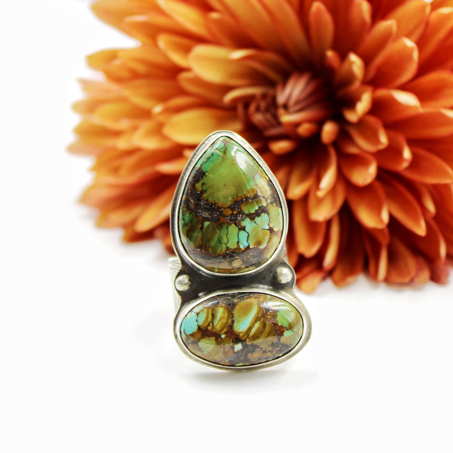 Riverstone Path Ring: Sterling Silver & Polychrome Turquoise - size 9