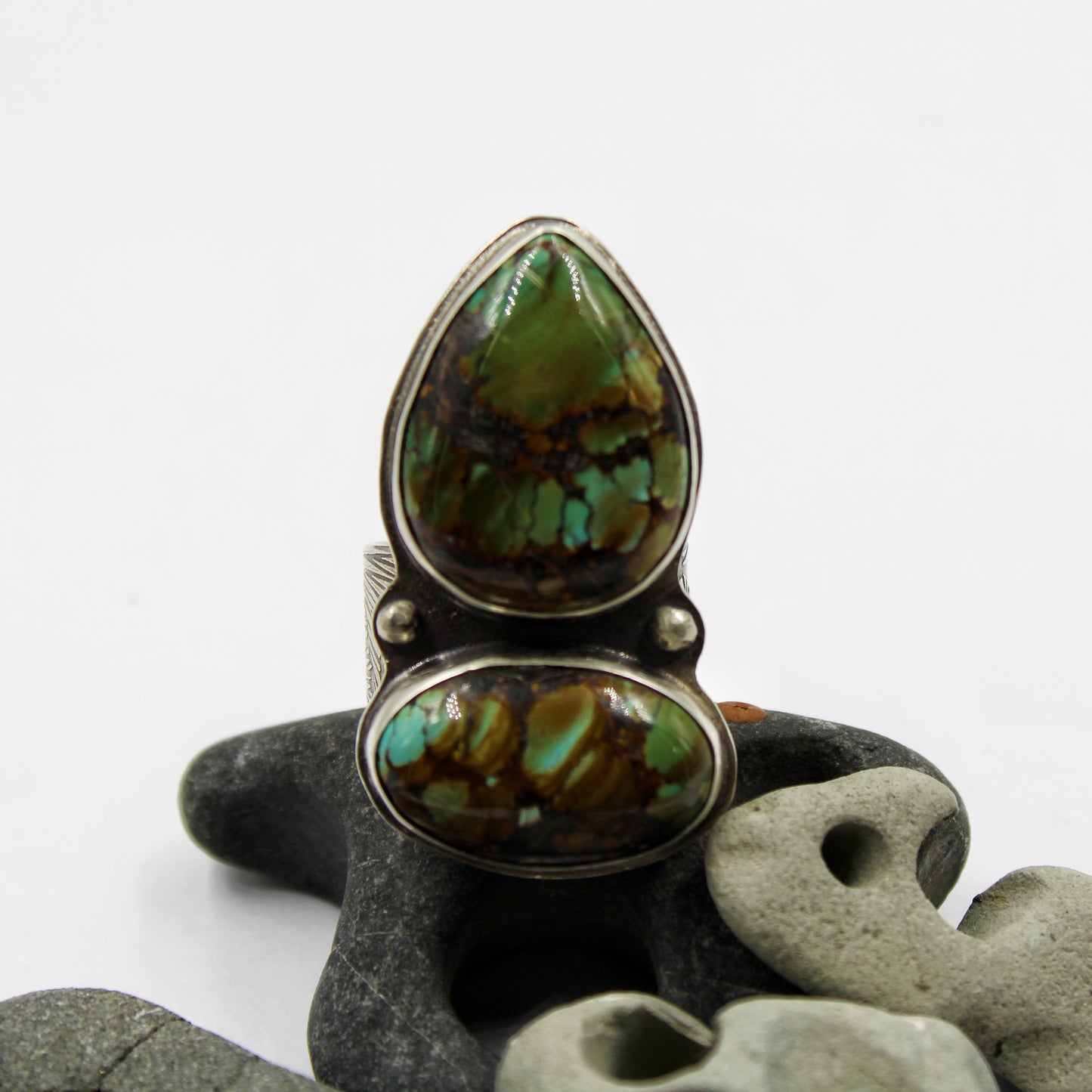 Riverstone Path Ring: Sterling Silver & Polychrome Turquoise - size 9