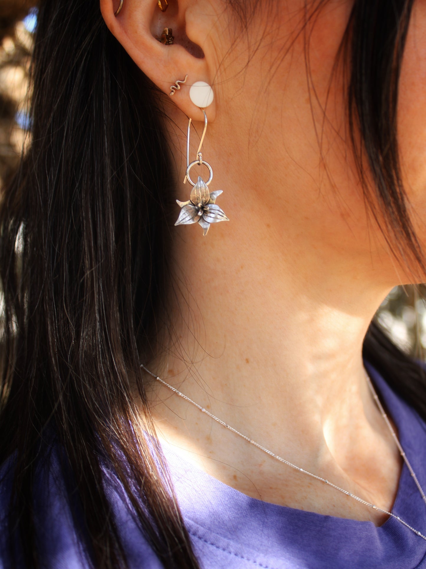 Trillium Bloom: Sterling Silver Trillium Flower Earrings