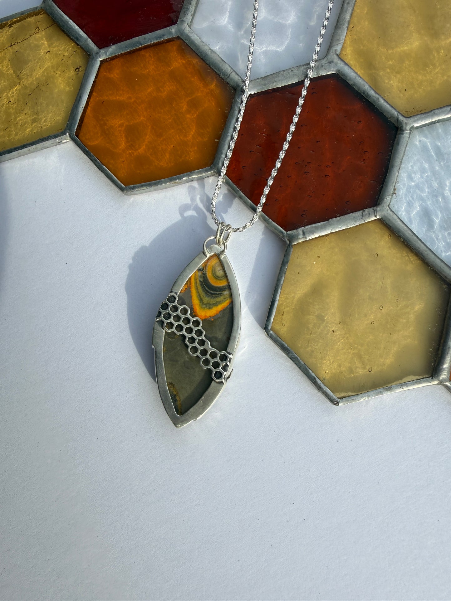 Golden Current Pendant - Sterling Silver & Bumblebee Jasper