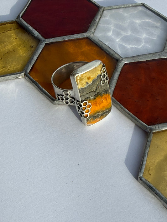 Steady Light Ring - Sterling Silver & Bumblebee Jasper - size 10.25