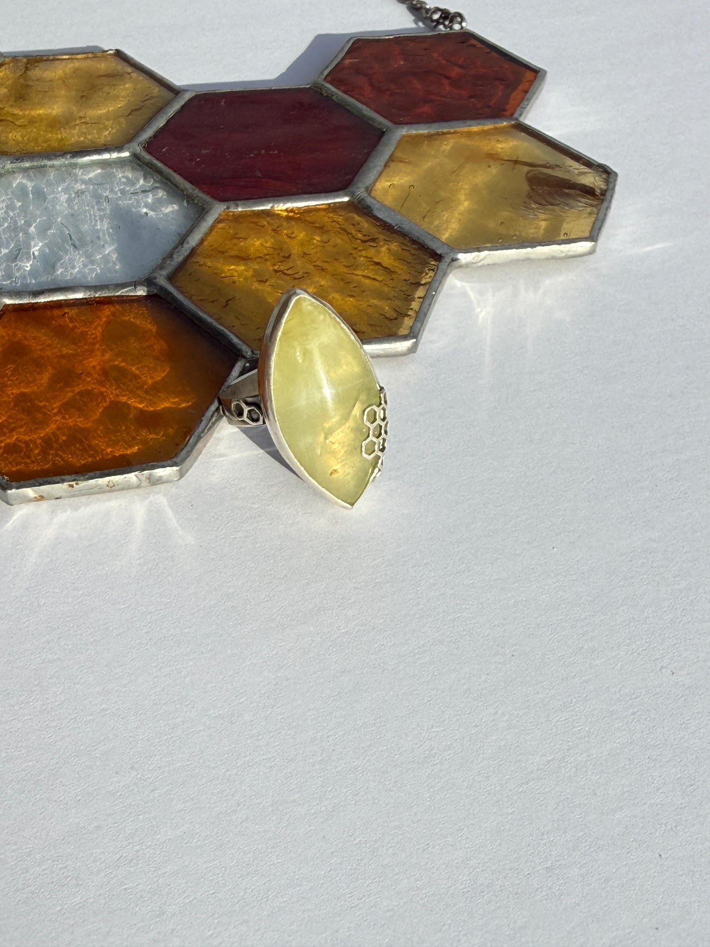 Open Light Ring - Sterling Silver & Lemon Jade - size 8.25