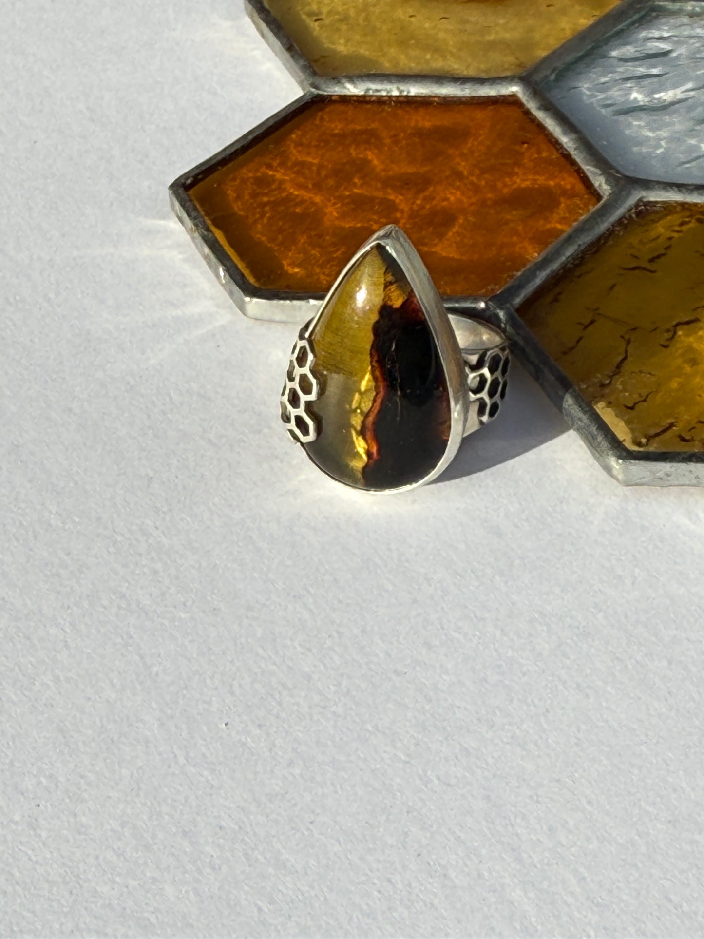 Quiet Glow Ring - Sterling Silver & Chiapas Amber - size 6