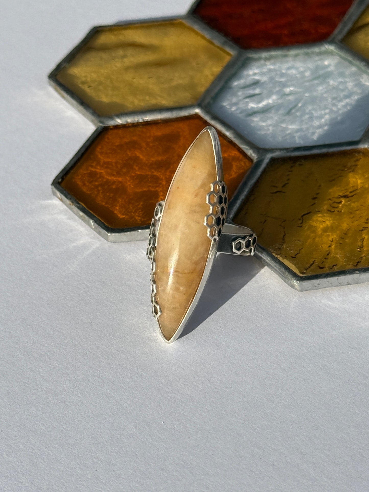 Warm Rise Ring - Sterling Silver & Orange Chalcedony- size 9.25