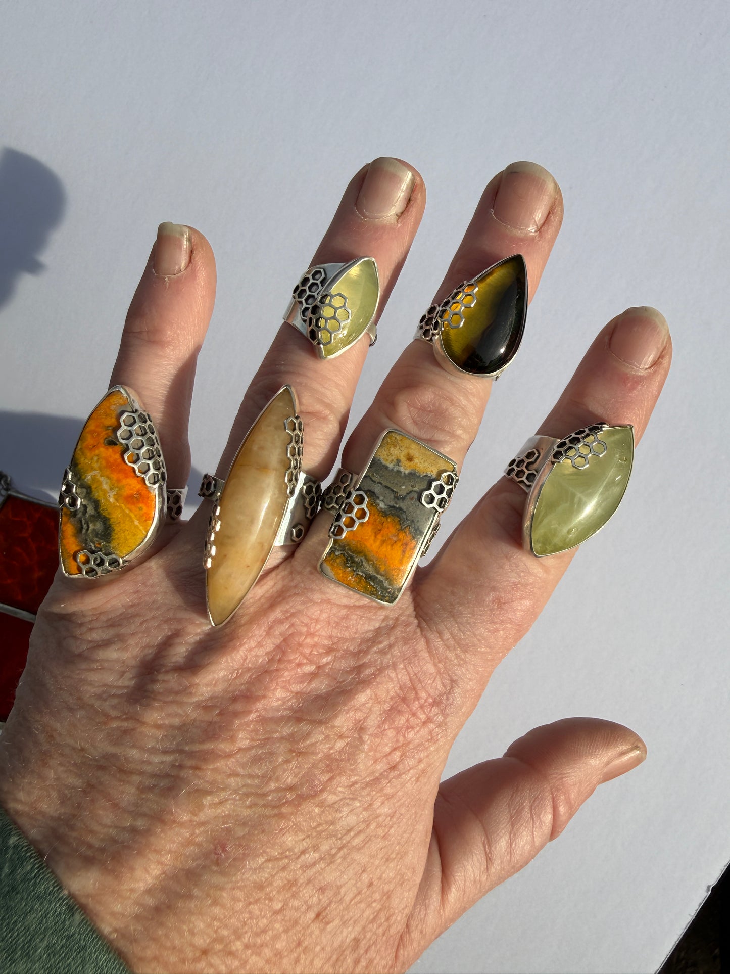 Warm Rise Ring - Sterling Silver & Orange Chalcedony- size 9.25