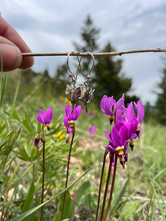 Celestial Bloom Earrings: Sterling Silver Shooting Star Flowers