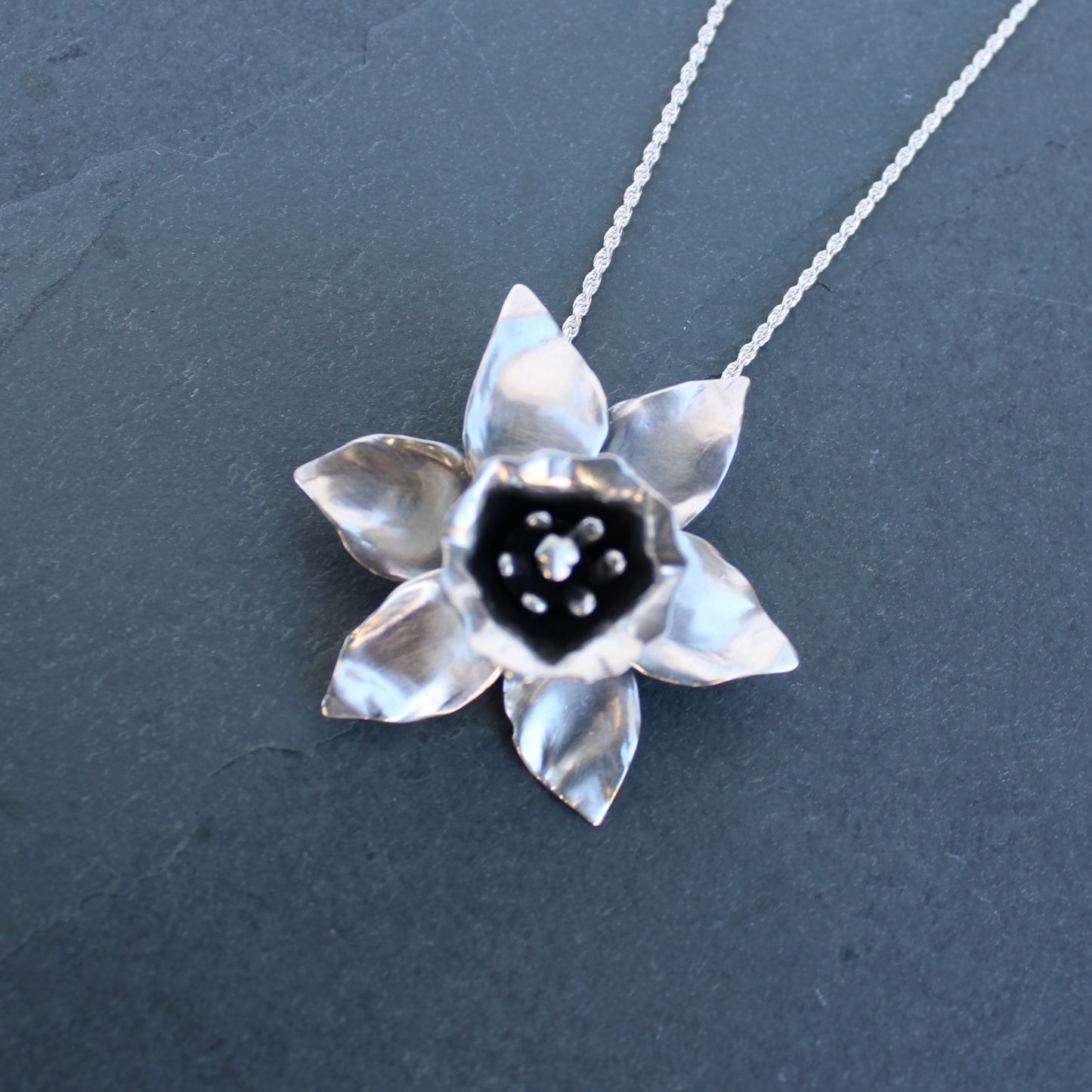 Morning Bloom Necklace: Sterling Silver Daffodil Flower Pendant
