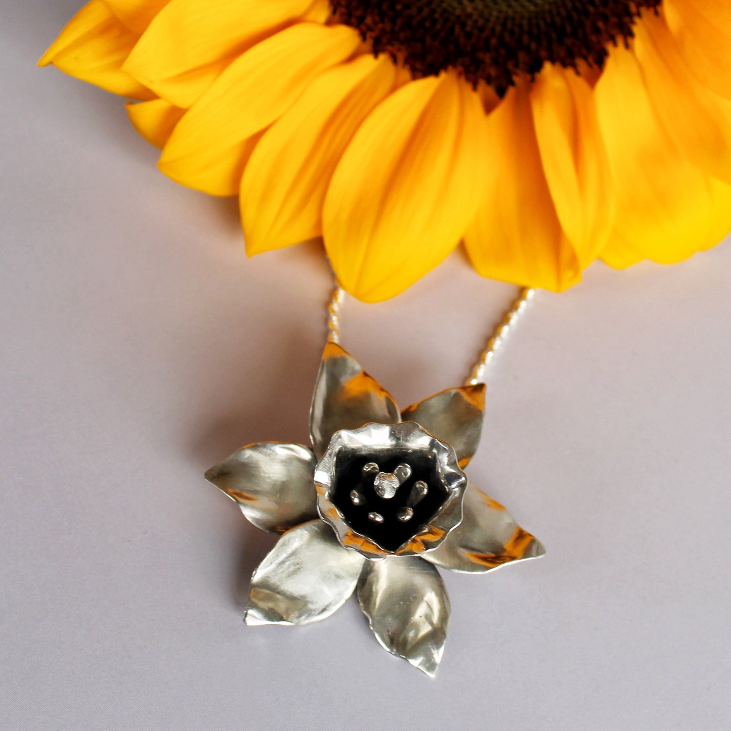 Morning Bloom Necklace: Sterling Silver Daffodil Flower Pendant