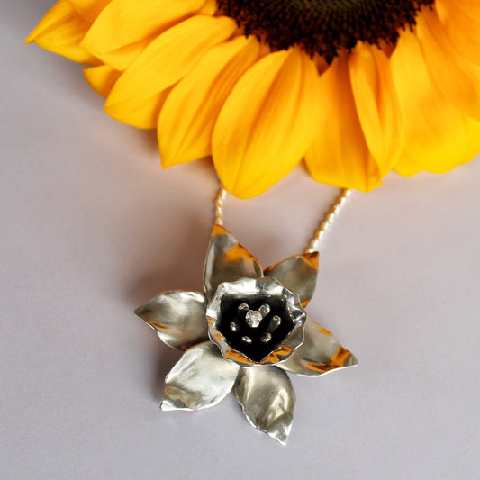 Morning Bloom Necklace: Sterling Silver Daffodil Flower Pendant