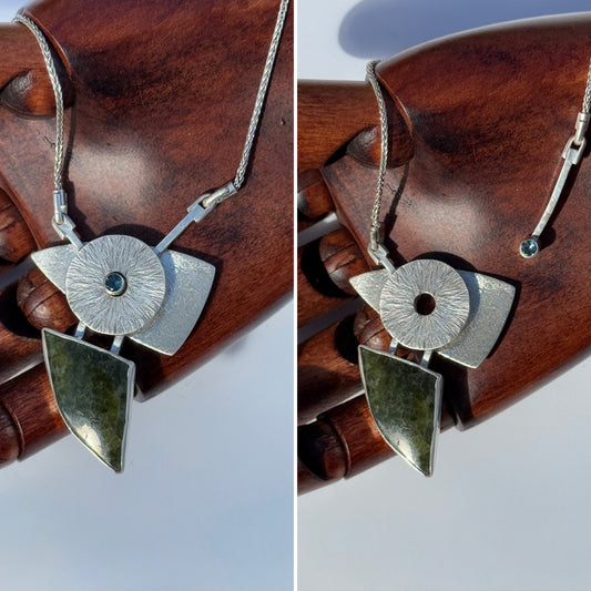 Mountain Waters Necklace: Sterling Silver, Jade & Montana Sapphire