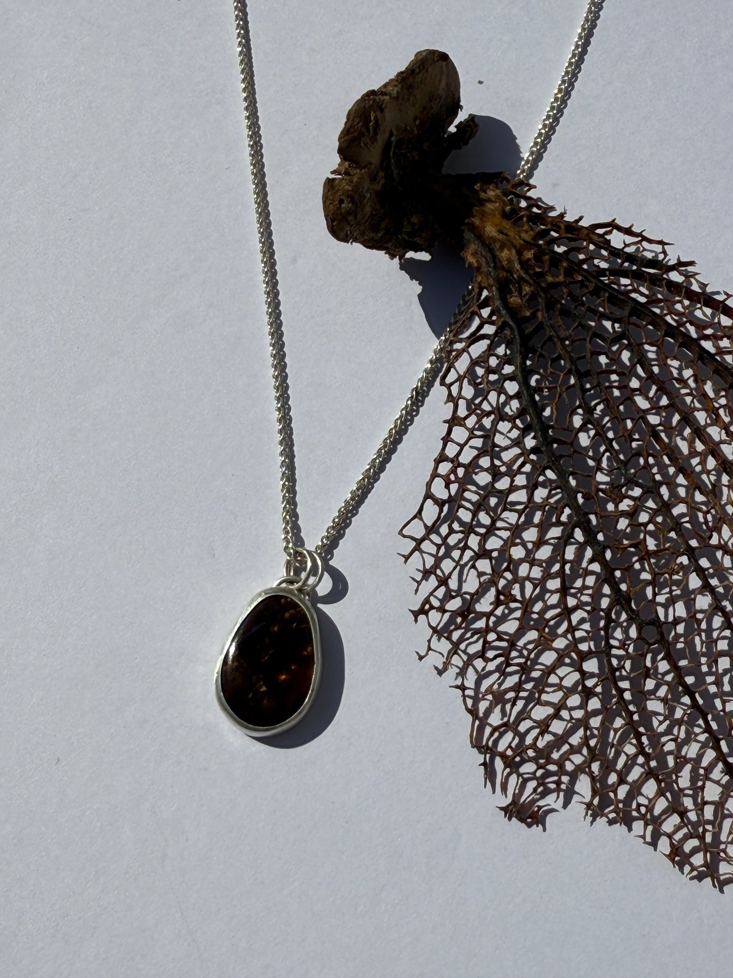 Emberlight Necklace: Sterling Silver & Fire Agate Pendant