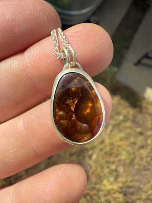 Emberlight Necklace: Sterling Silver & Fire Agate Pendant