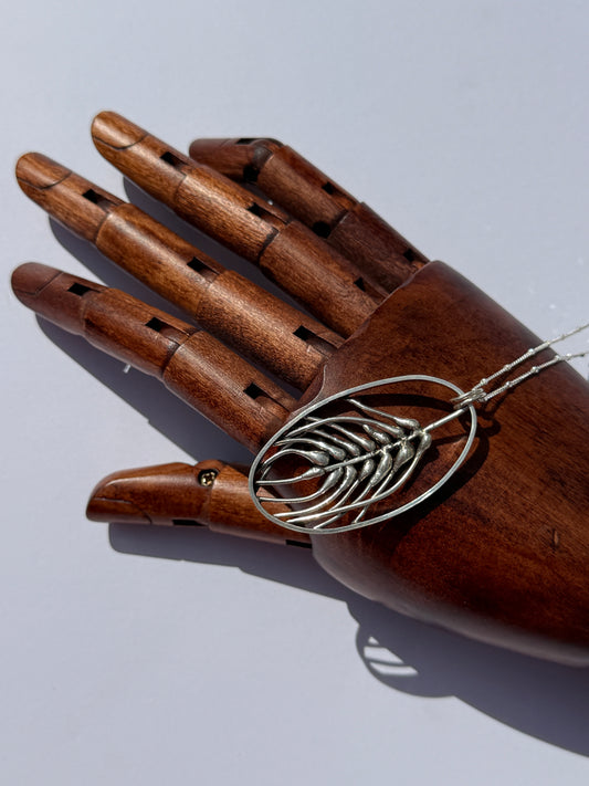 Abundant Harvest Necklace: Sterling Silver & Wheat Oval Pendant