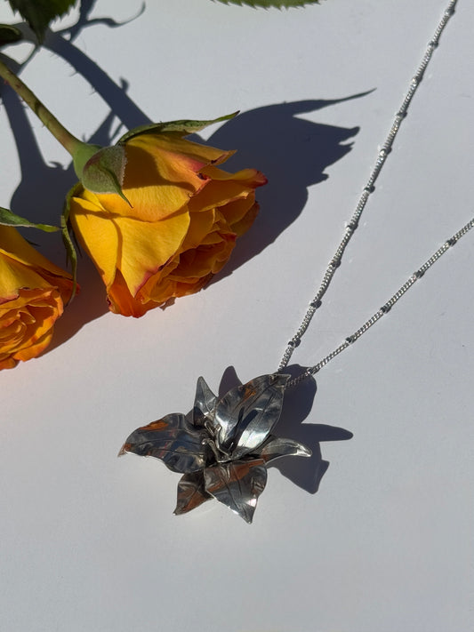 Trillium Grace Necklace: Hand Fabricated Sterling Silver Trillium Flower
