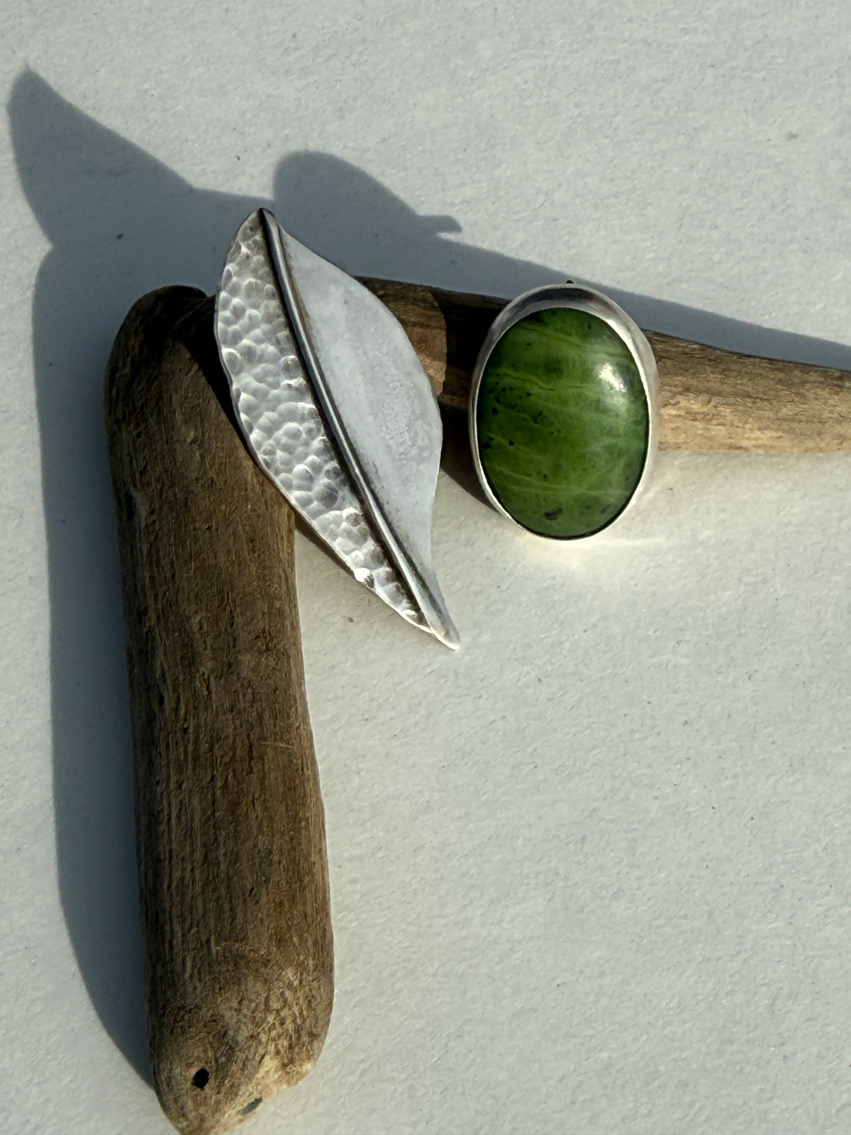 The Odd Couple Studs: Sterling Silver Leaf & Jade