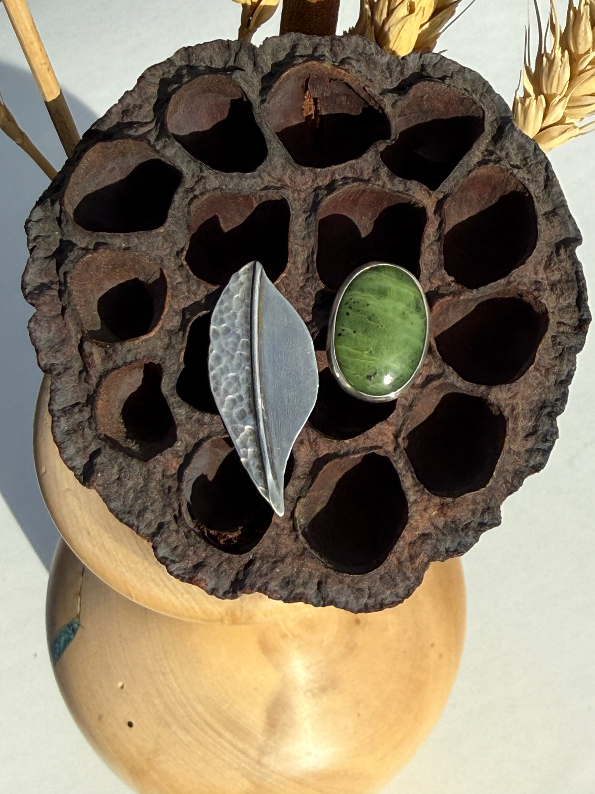 The Odd Couple Studs: Sterling Silver Leaf & Jade