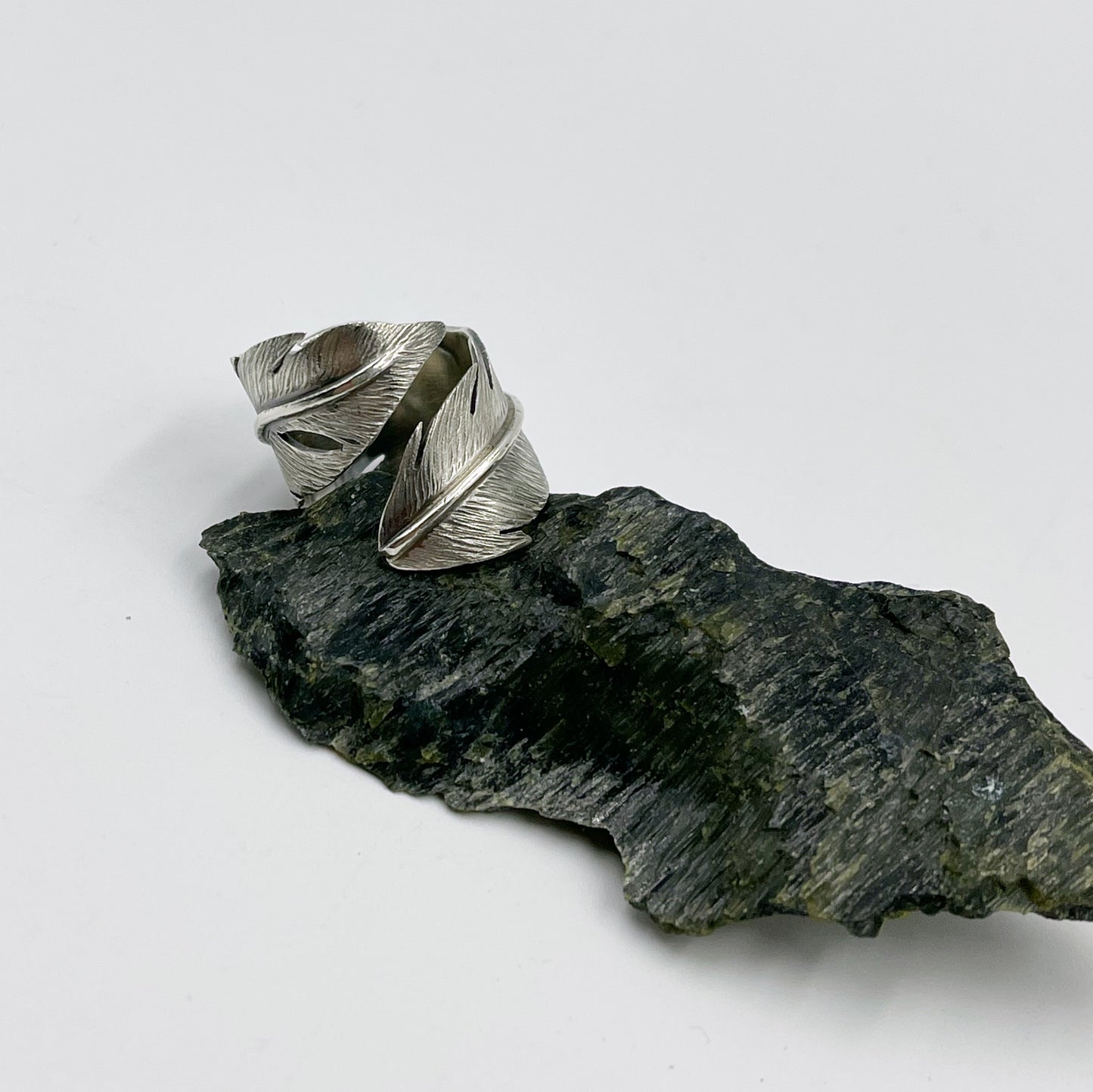 Feathered Tranquility Rings: Sterling Silver Feather Wrap