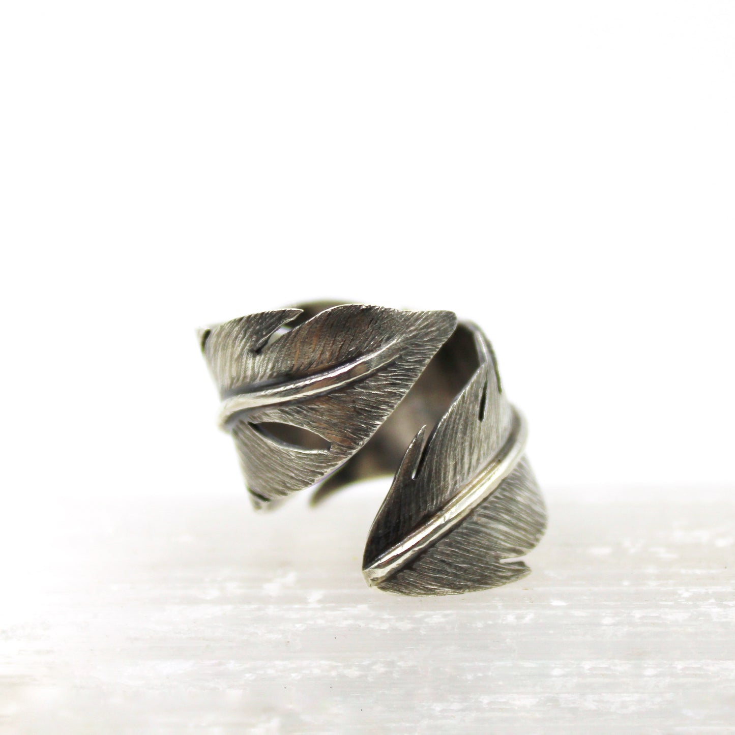 Feathered Tranquility Rings: Sterling Silver Feather Wrap