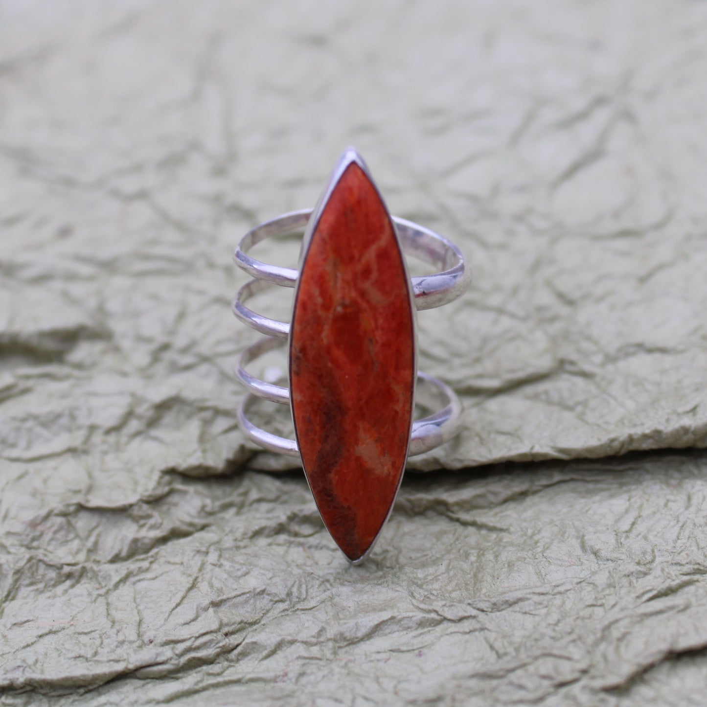 Desert Bloom Ring: Sterling Silver & Orange Spiny Oyster - size 9.25