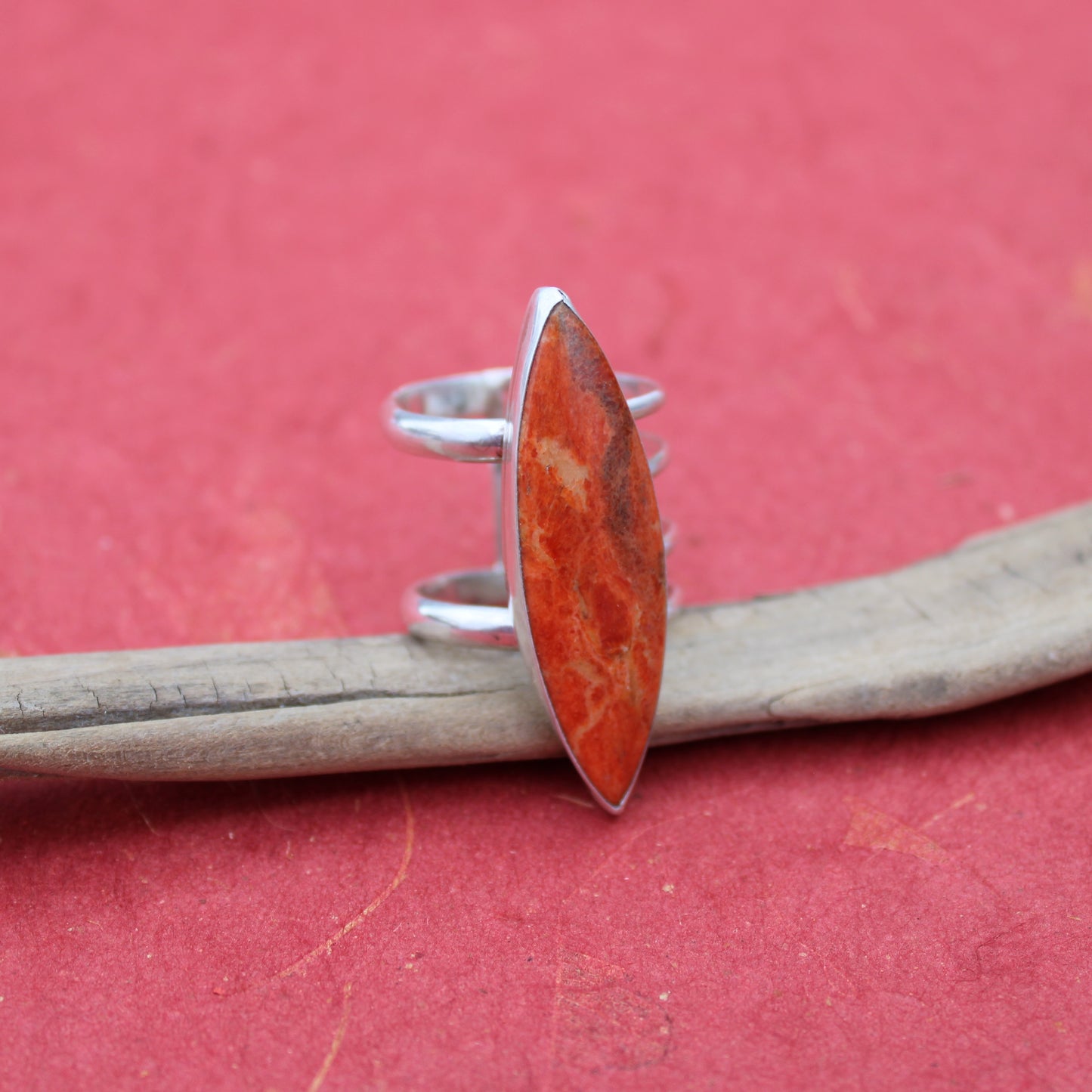 Desert Bloom Ring: Sterling Silver & Orange Spiny Oyster - size 9.25