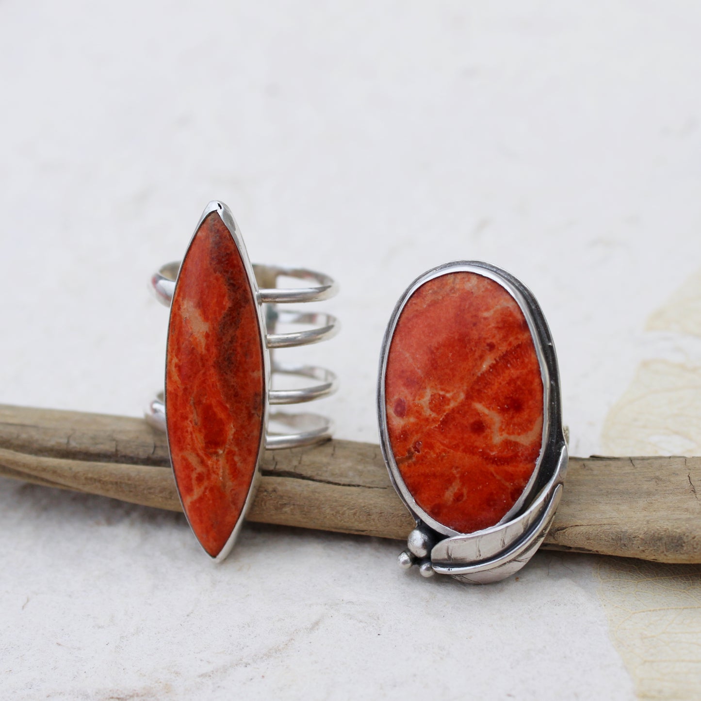 Desert Bloom Ring: Sterling Silver & Orange Spiny Oyster - size 9.25