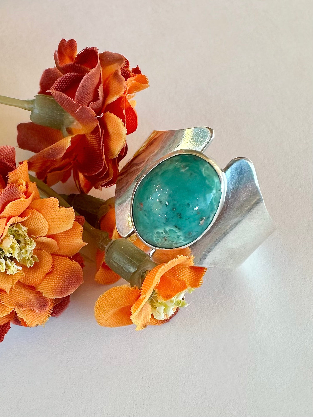 Open Sky Ring: Chrysocolla Gap Band & Sterling Silver - size 10.25