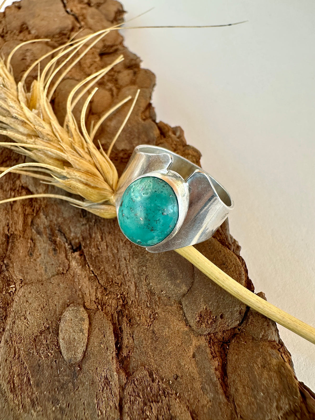 Open Sky Ring: Chrysocolla Gap Band & Sterling Silver - size 10.25