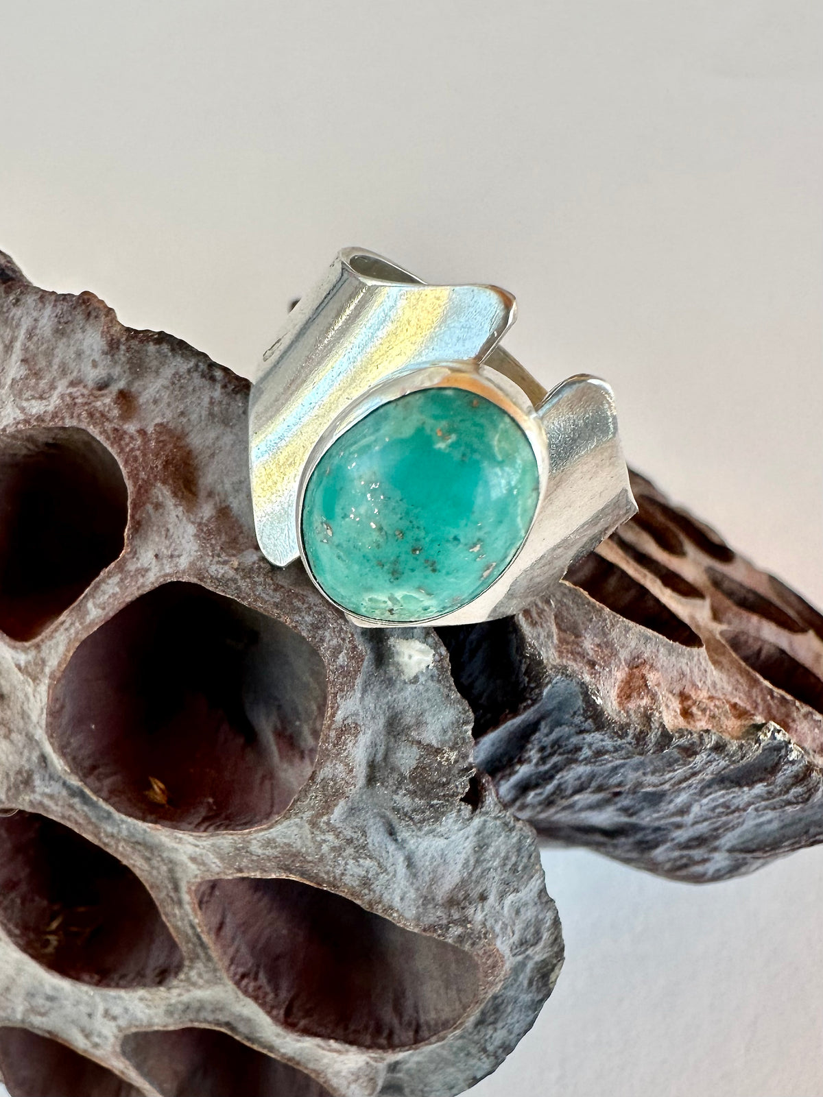 Open Sky Ring: Chrysocolla Gap Band & Sterling Silver - size 10.25