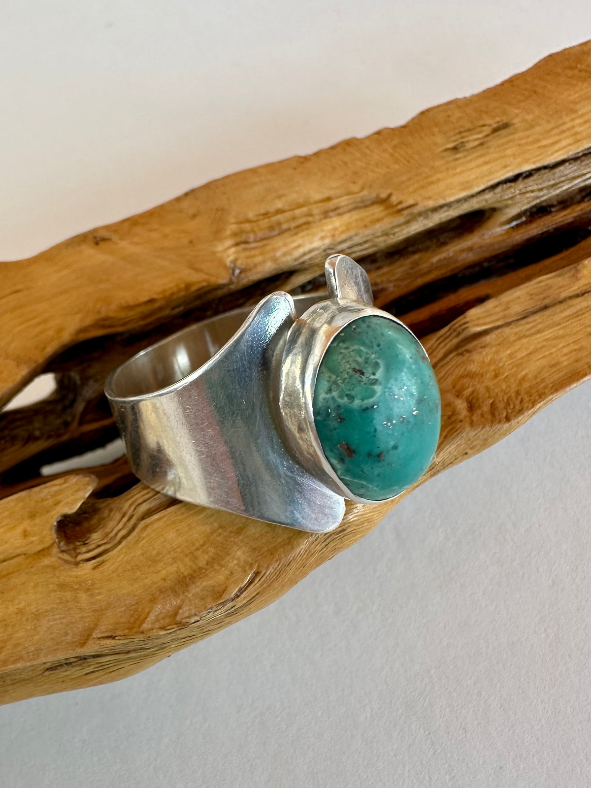 Open Sky Ring: Chrysocolla Gap Band & Sterling Silver - size 10.25