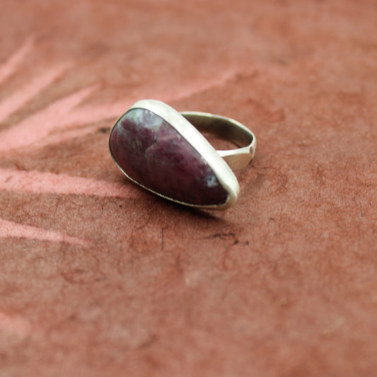 Meadowstone Ring: Sterling Silver & Ruby in Zoisite - size 5
