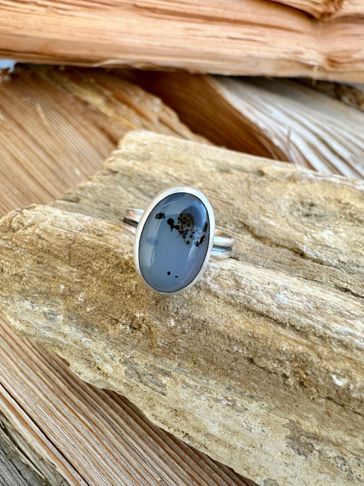 Still Water Ring: Montana Agate & Sterling Silver - size 5.25