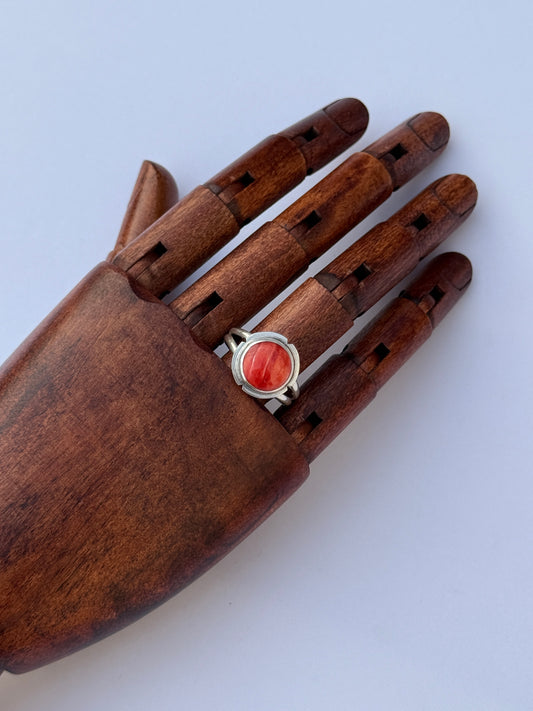 Sunset Ember Ring: Sterling Silver & Red Spiny Oyster - size 11