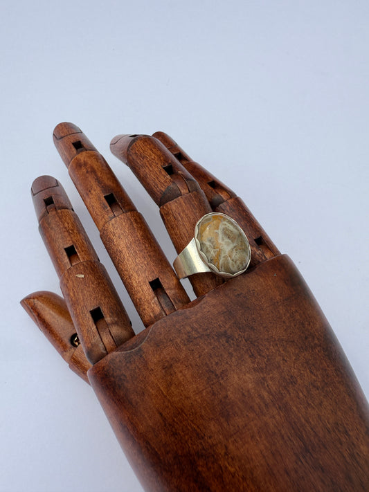 Echoes of Earth Ring: Sterling Silver & Fossil Coral - size 12