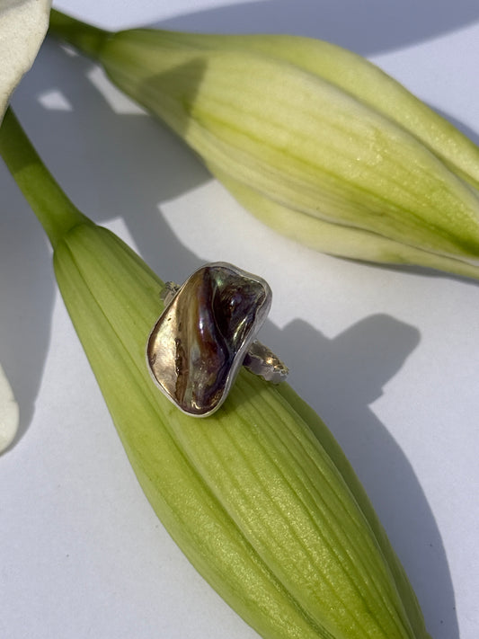 Silver Shore Ring: Sterling Silver & Freshwater Pearl - size 7