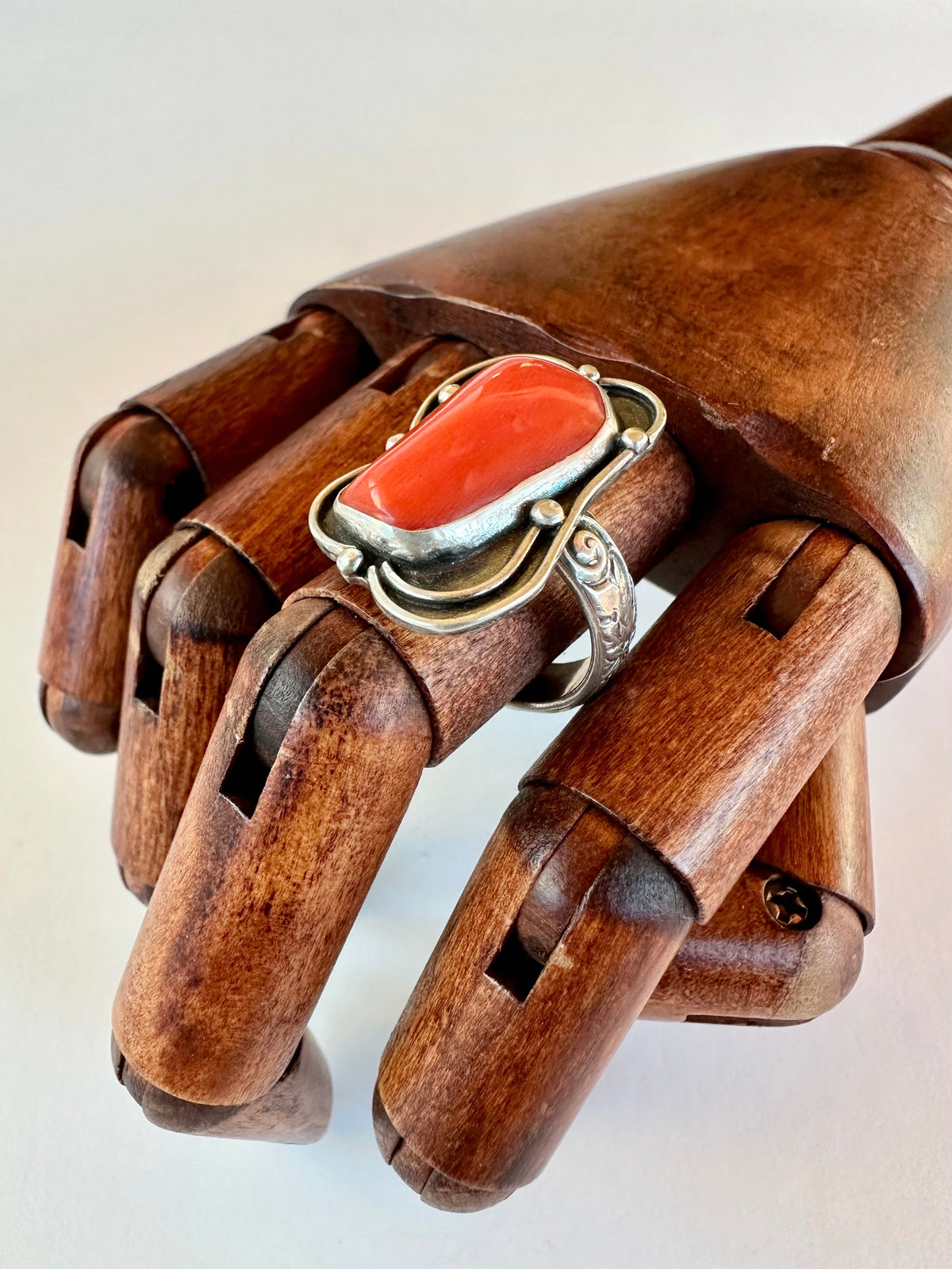 Ember Crown Ring: Red Coral & Sterling Silver - size 9