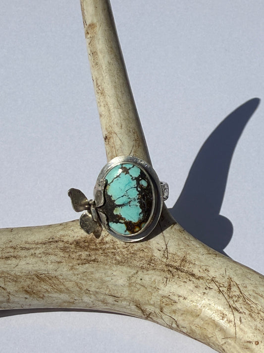 Wings of Tranquility Ring: Sterling Silver & Qingu Turquoise Butterfly - size 7.25