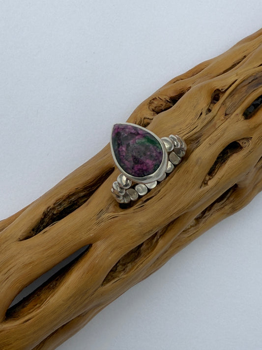 Heart of Moss Ring: Sterling Silver & Ruby in Zoisite - size 6.75