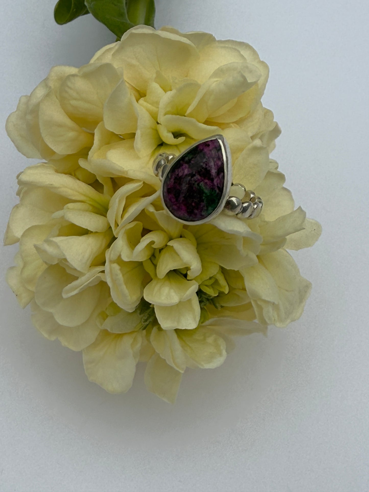 Heart of Moss Ring: Sterling Silver & Ruby in Zoisite - size 6.75