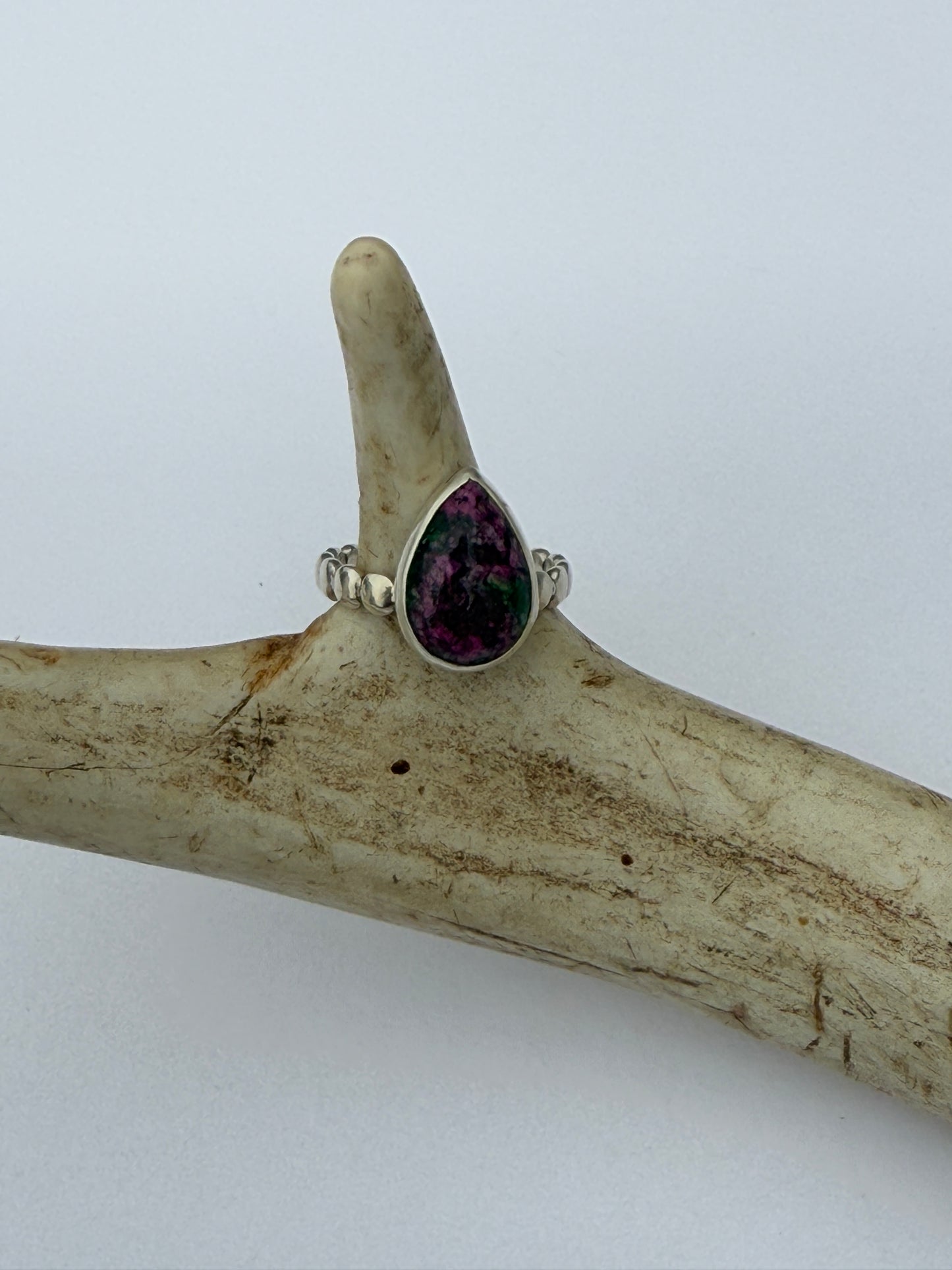 Heart of Moss Ring: Sterling Silver & Ruby in Zoisite - size 6.75