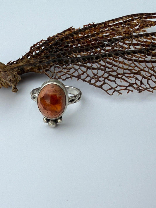 Flameheart Ring: Sterling Silver & Mexican Dragon Fire Opal - size 7